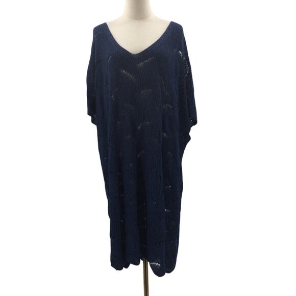 BLOOMCHIC 22-24 3X Plus Blue Cut-Out Solid V-Neck Swimsuit Coverup NEW B31 - Picture 3 of 8